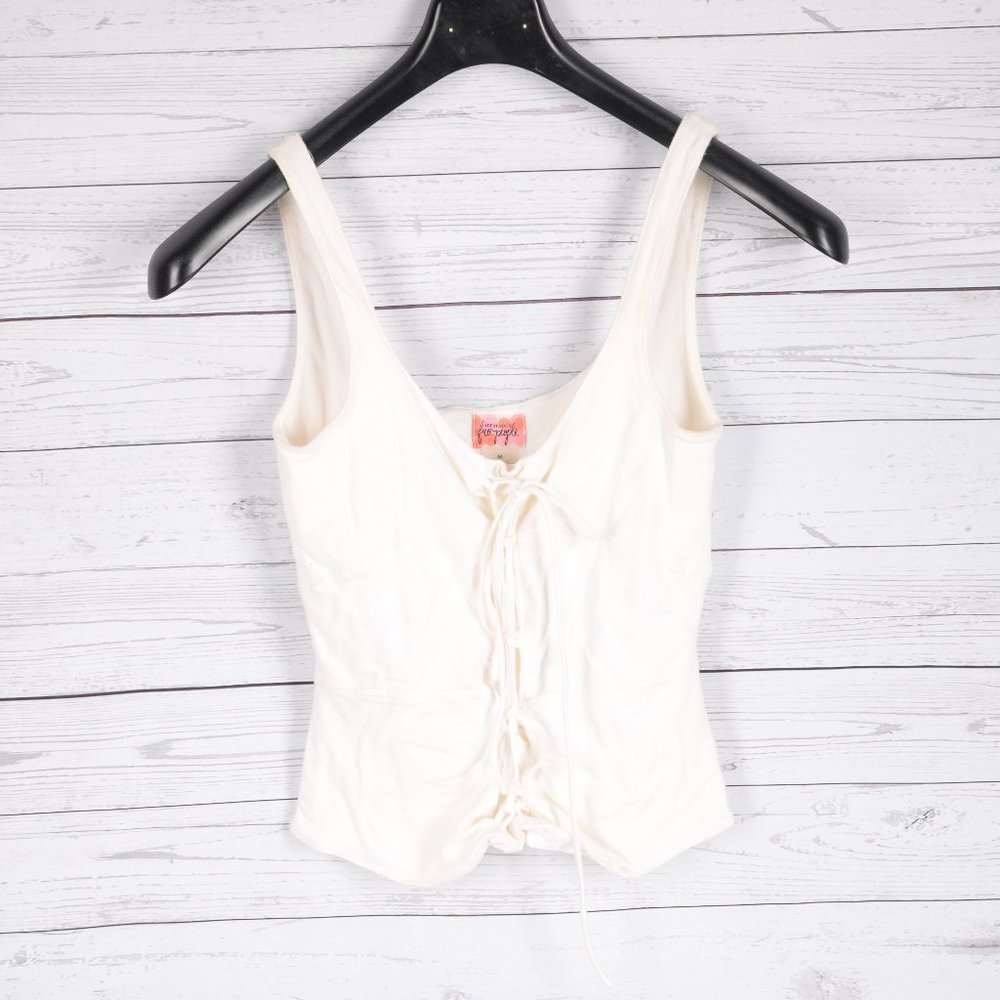 Free People White Front Lacing Cotton Tank Top